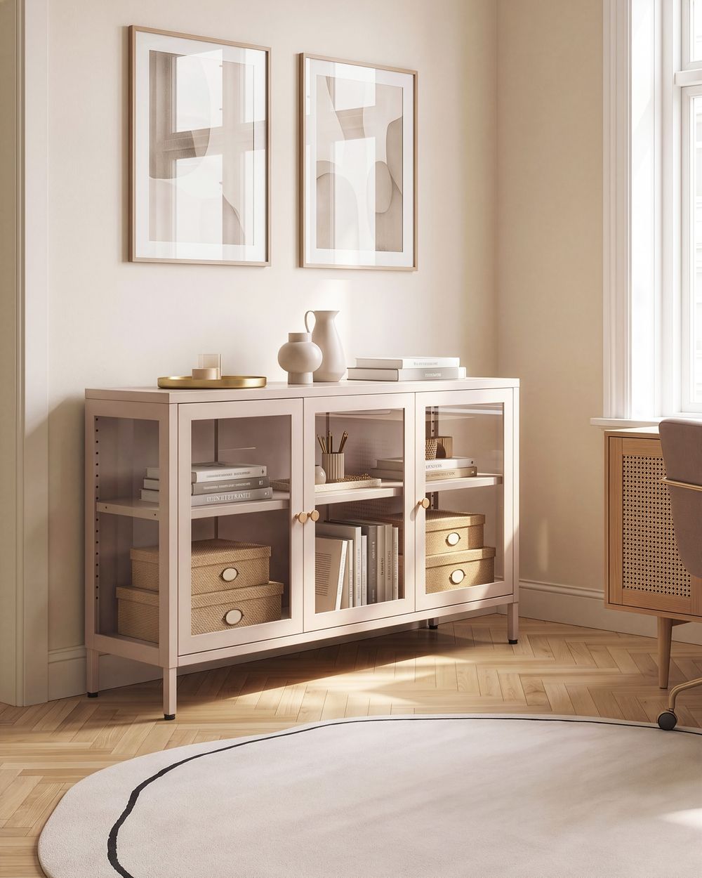Sideboard mit Glastüren NEWPORT 115 cm Metall Beige