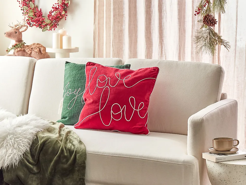 Coussin SIDERASIS 45 x 45 cm Velours Rouge Texte_1188376