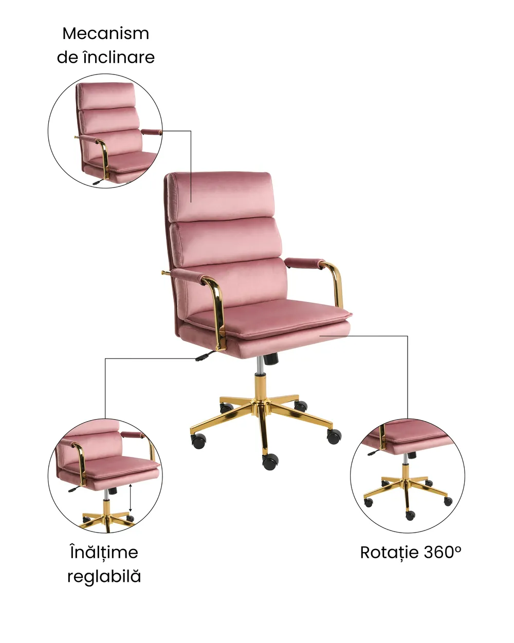 Scaun ergonomic VAMURE Catifea Roz_1071137