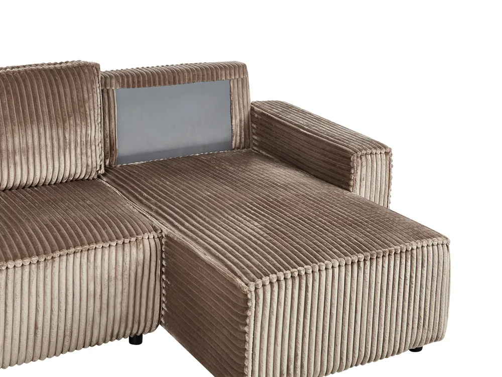 Corner Sofa Bed 3 Seater ABACKA with Storage Corduroy Light Brown Left Hand_960052