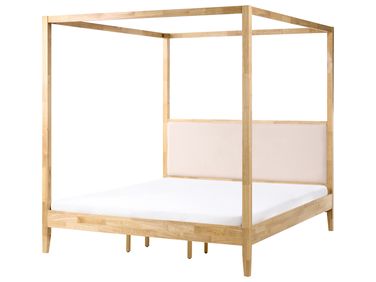 Four Poster Bed Wood HAILLICOURT 180 x 200 cm (EU Super King) Light Brown
