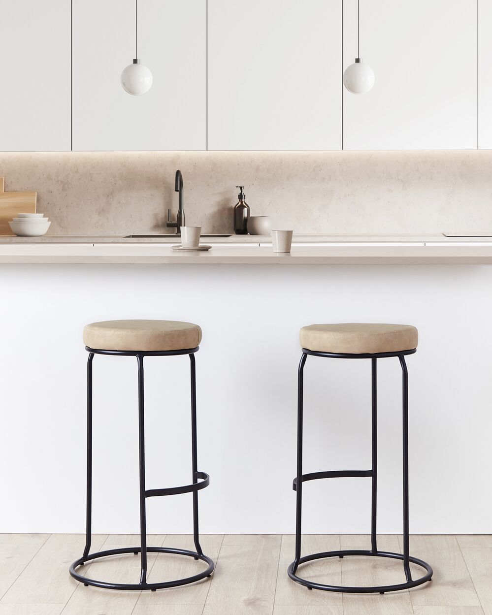Set of 2 Bar Stools MILROY Faux Leather Beige