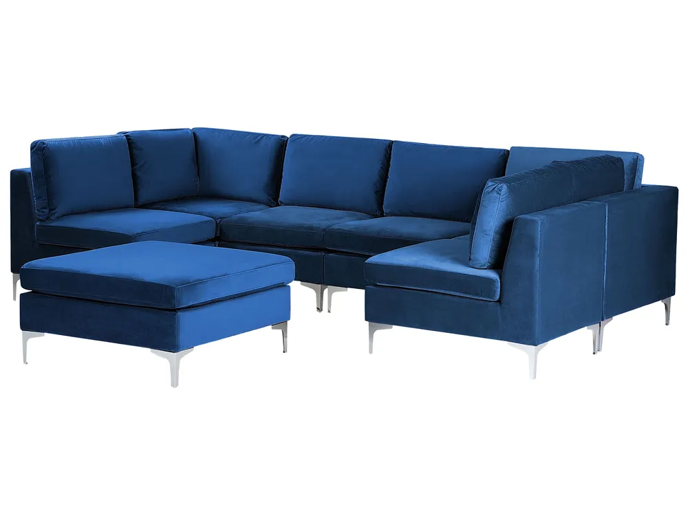 Modular U-Shape Sofa 6 Seater EVJA with Ottoman Velvet Navy Blue_859701