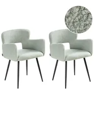 Set of 2 Dining Chairs SANILAC Boucle Light Green_1020144