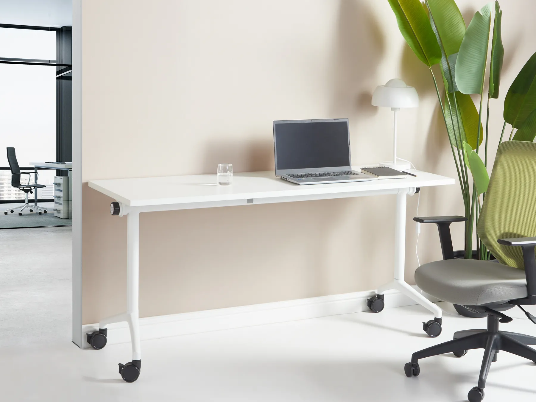 Foldable Office Desk CAVI 160 cm 60 cm with Wheels White_922266