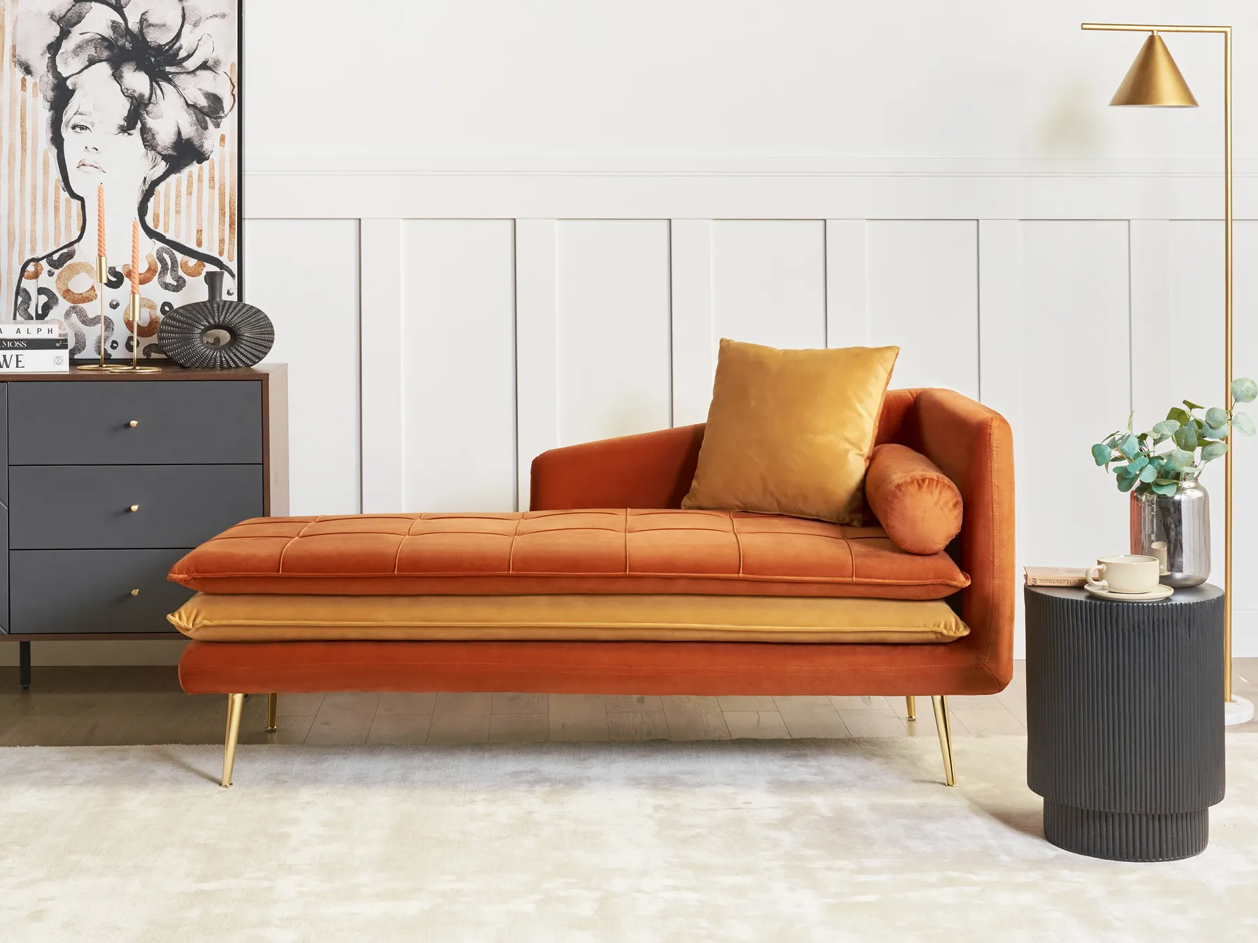 Right-Hand Chaise Longue GONESSE Velvet Orange_941115