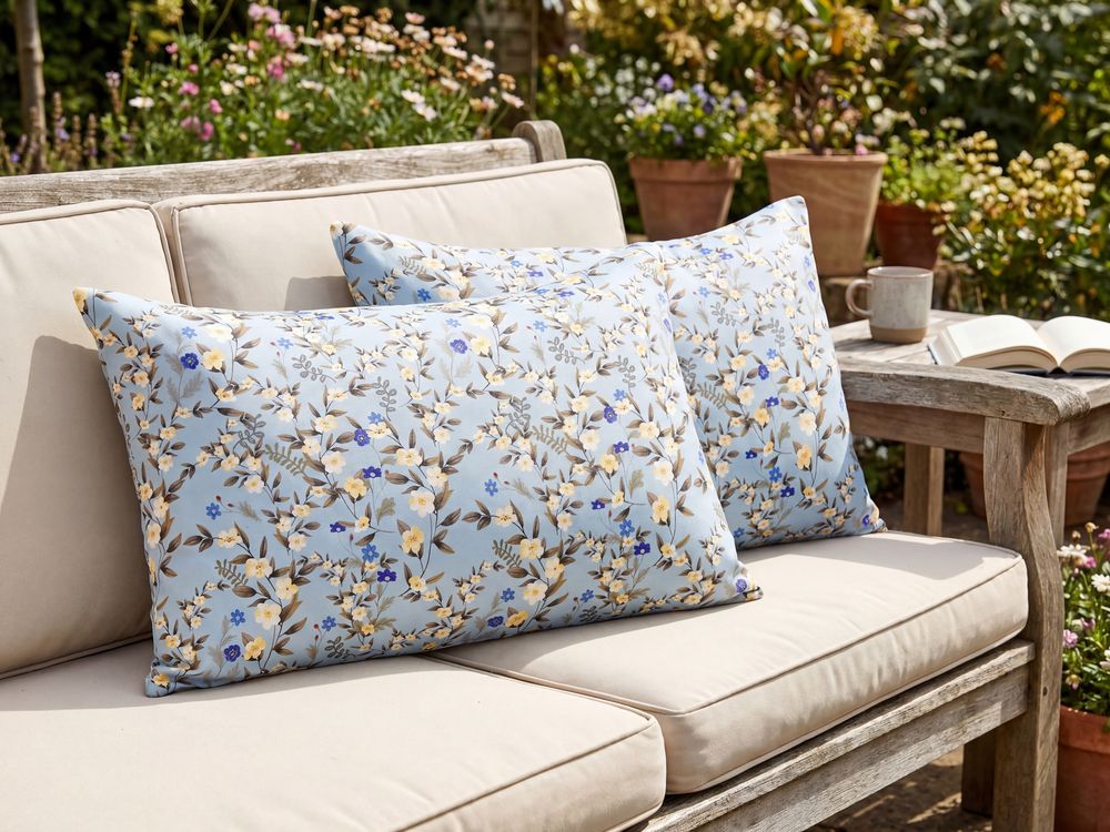 Set di 2 cuscini da esterno VALLORIA Trama floreale 40 x 60 cm Blu