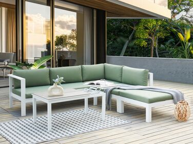 5 Seater Garden Aluminium Corner Sofa Set White and Green MESSINA