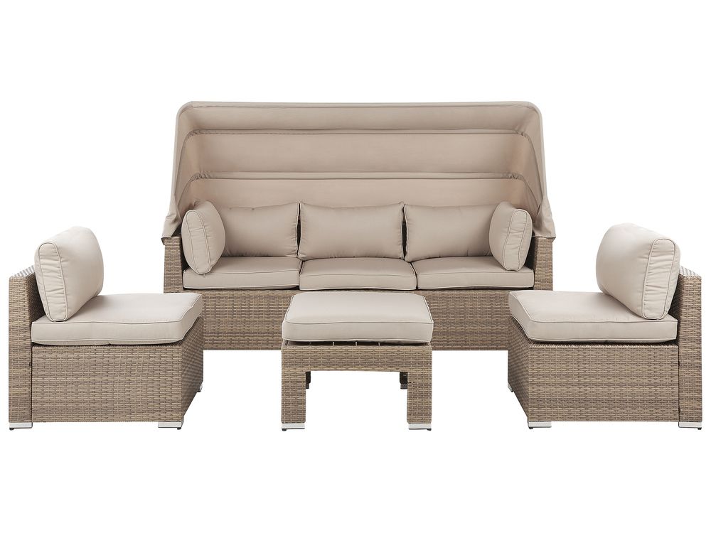 Garden Lounge Set with Table 5 Seater COCCOLIA Modular PE Rattan Beige