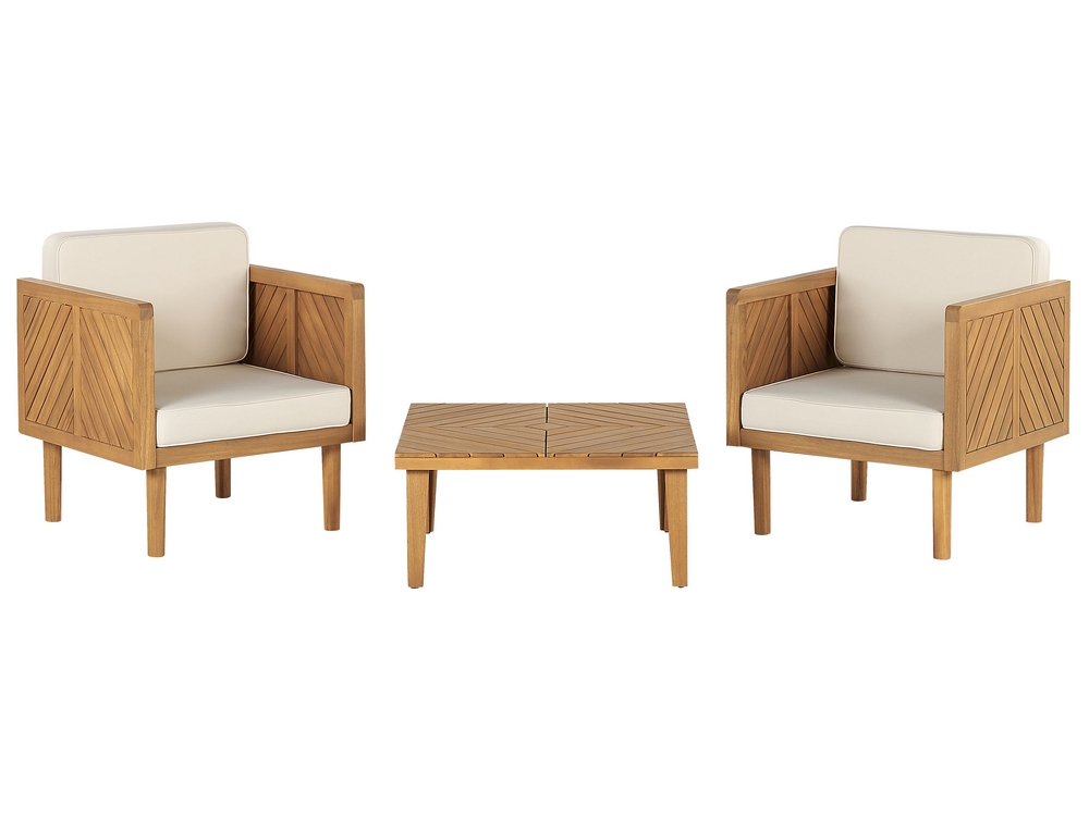 Bistro Set mit Kissen BARATTI Holz Heller Holzfarbton Beliani