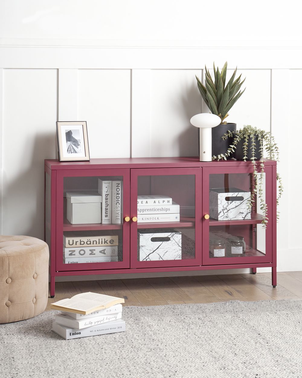 Aparador com vitrine NEWPORT 115 cm Metal Vermelho escuro