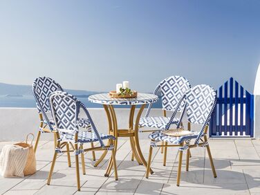 4 Seater PE Rattan Garden Dining Set Blue and White Pattern RIFREDDO