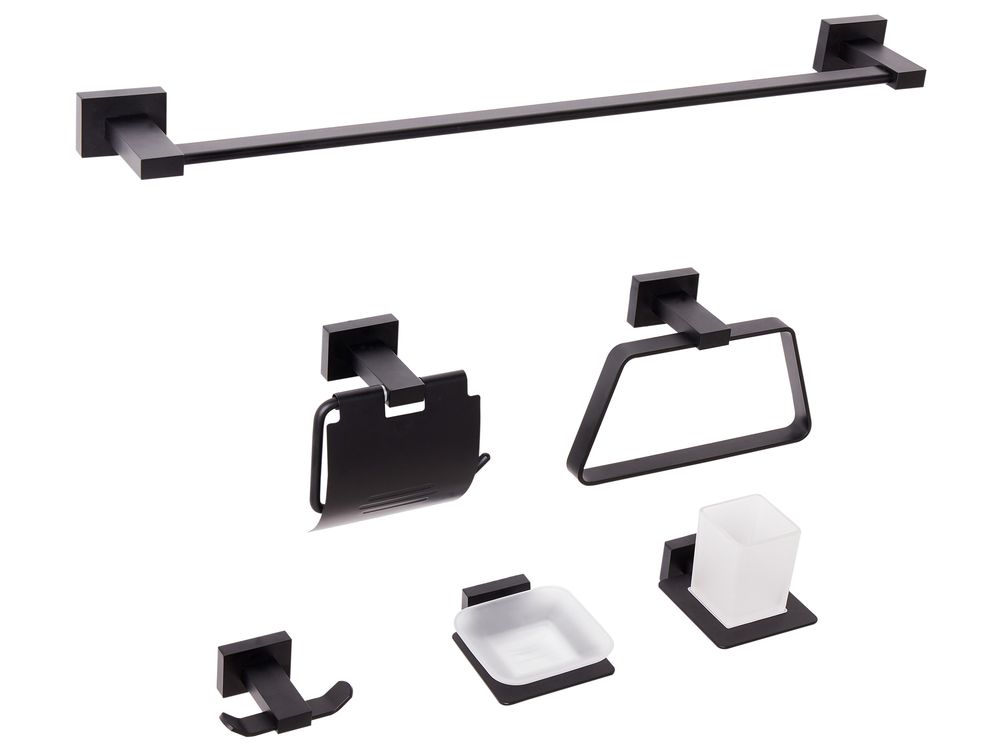 Lot de 6 pièces de quincaillerie pour salle de bain RIOHACHA avec porte-serviettes et crochets Noir