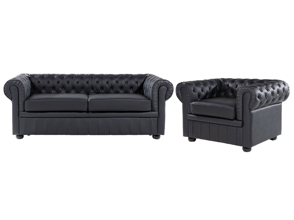Sofa Set 4-Sitzer CHESTERFIELD Echtleder Schwarz