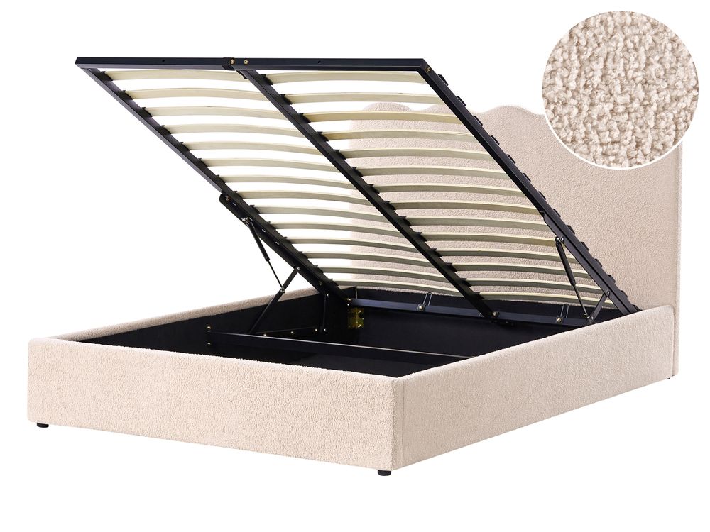 Cama con almacenaje NANTERRE Bouclé Beige 140 x 200 cm