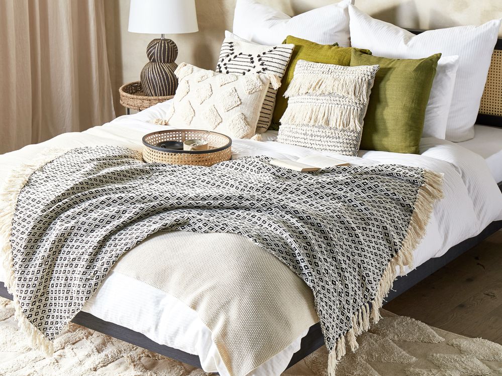 Blanket CHYAMA Cotton 125 x 150 cm Black/ Beige