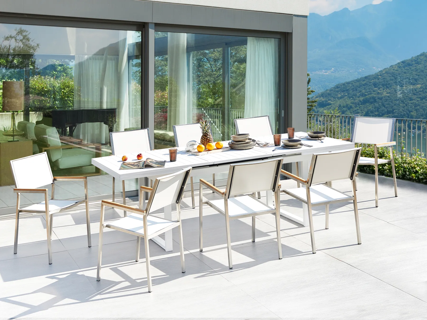 Set da pranzo da giardino 8 posti VALCANETTO/GROSSETO Metallo Bianco_938318