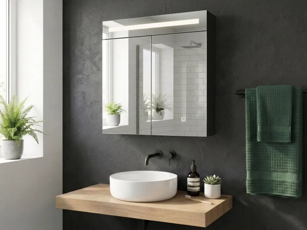 COSTWAY Spiegelkast, Badkamer, Wandkast Met Spiegel Badkamerspiegelkast Hangkast Houten Badkamerspiegel Verstelbare Plank Medicijnkast Multifunctionele Kast Zwart 1676649796