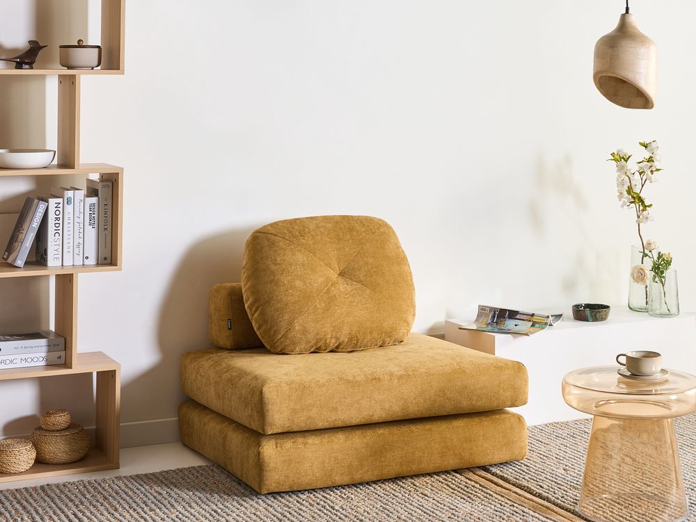 Sofá-cama individual OLDEN Chenille Mostarda