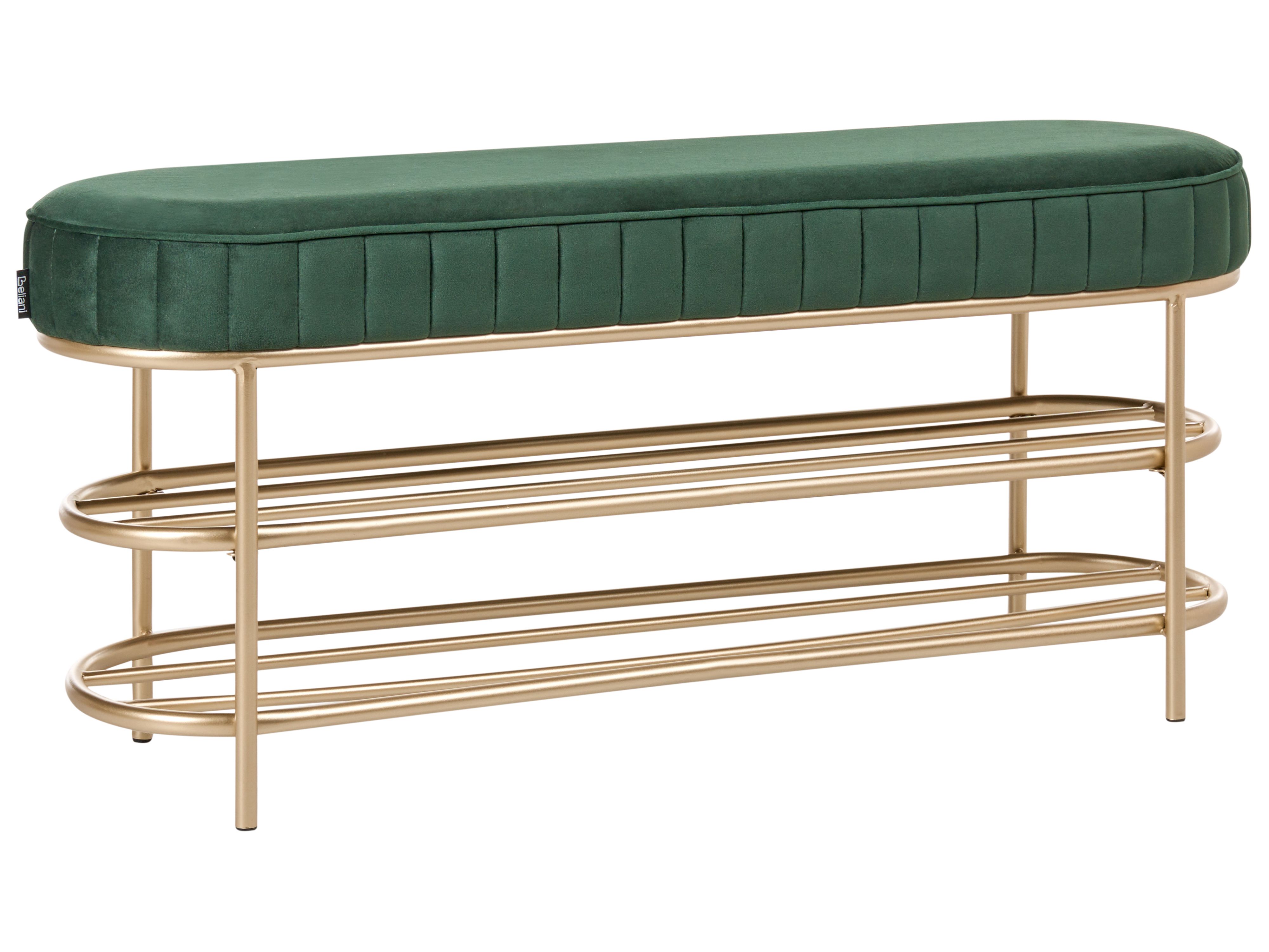 2 Tier Shoe Bench VERGENNES Velvet Emerald Green with Shelf