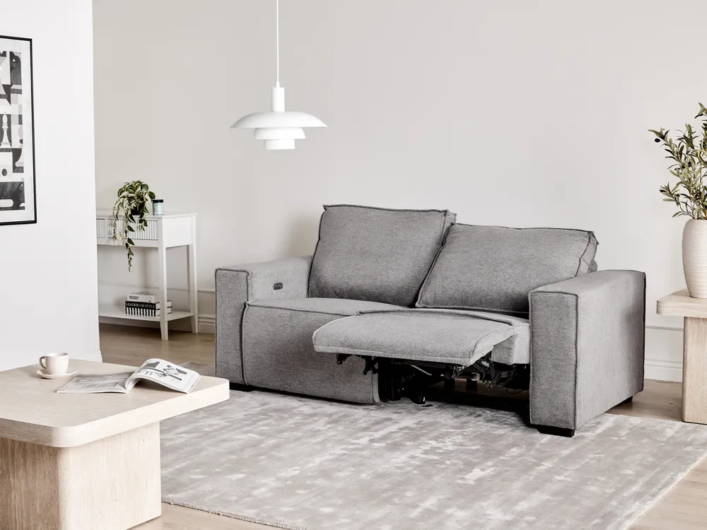Electric Recliner Sofa 2 Seater NUKARI Fabric Grey_999340