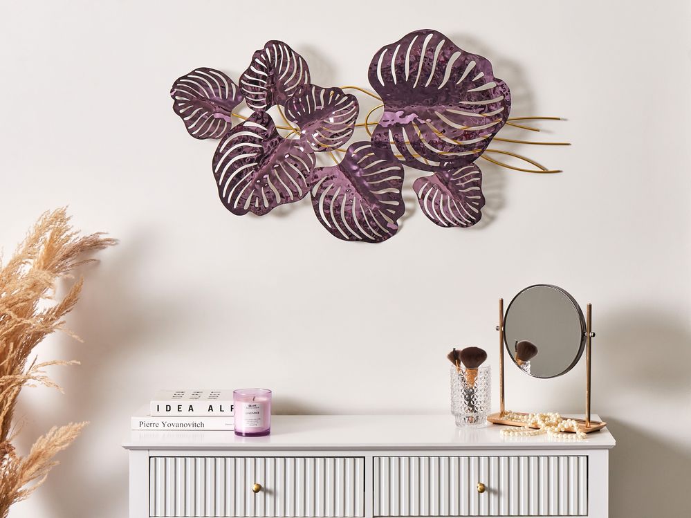 Wall Decor Leaf HOLMIUM Metal 50 cm Purple