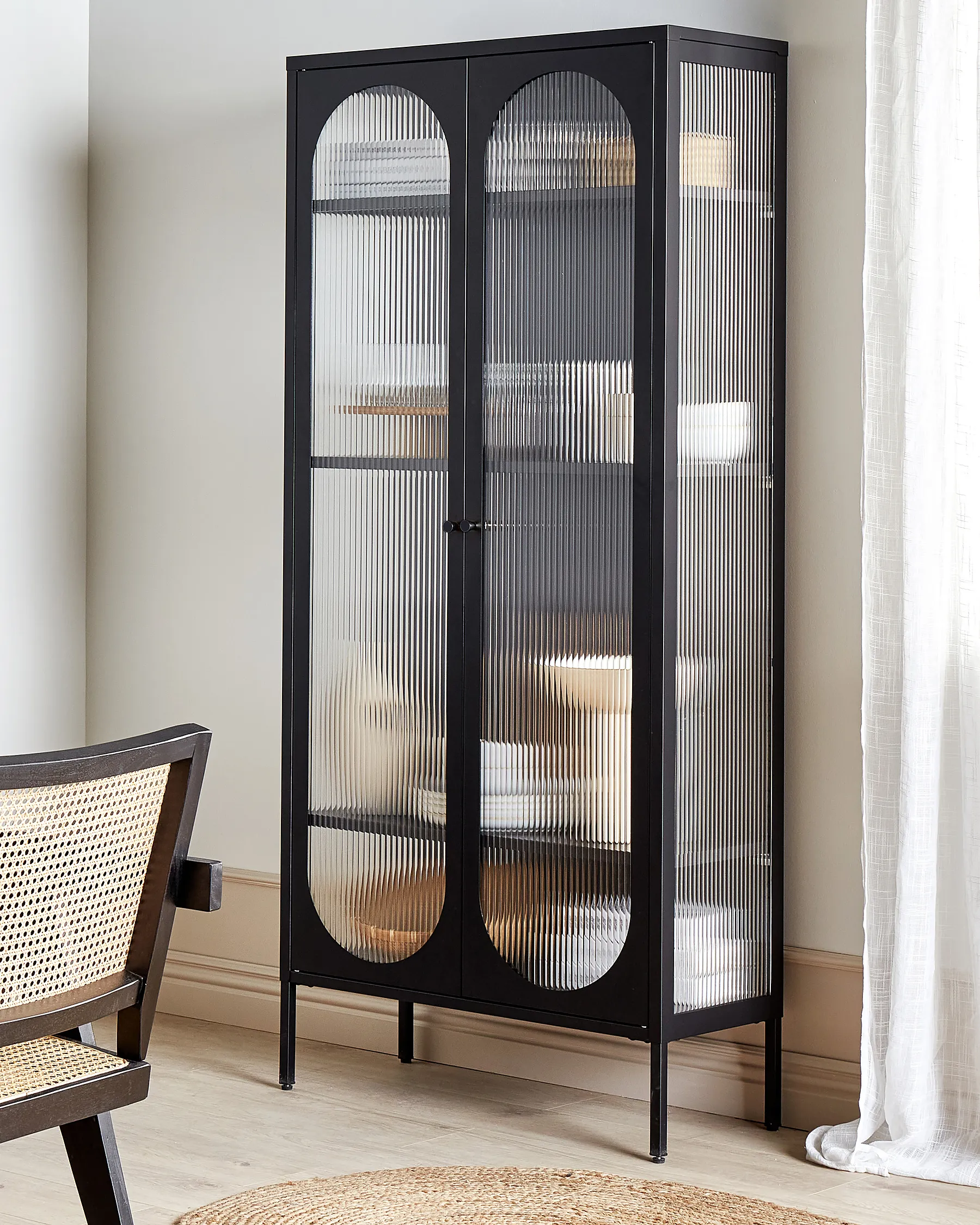 Glass Display Cabinet FOXTON 80 cm Metal Black_1199872