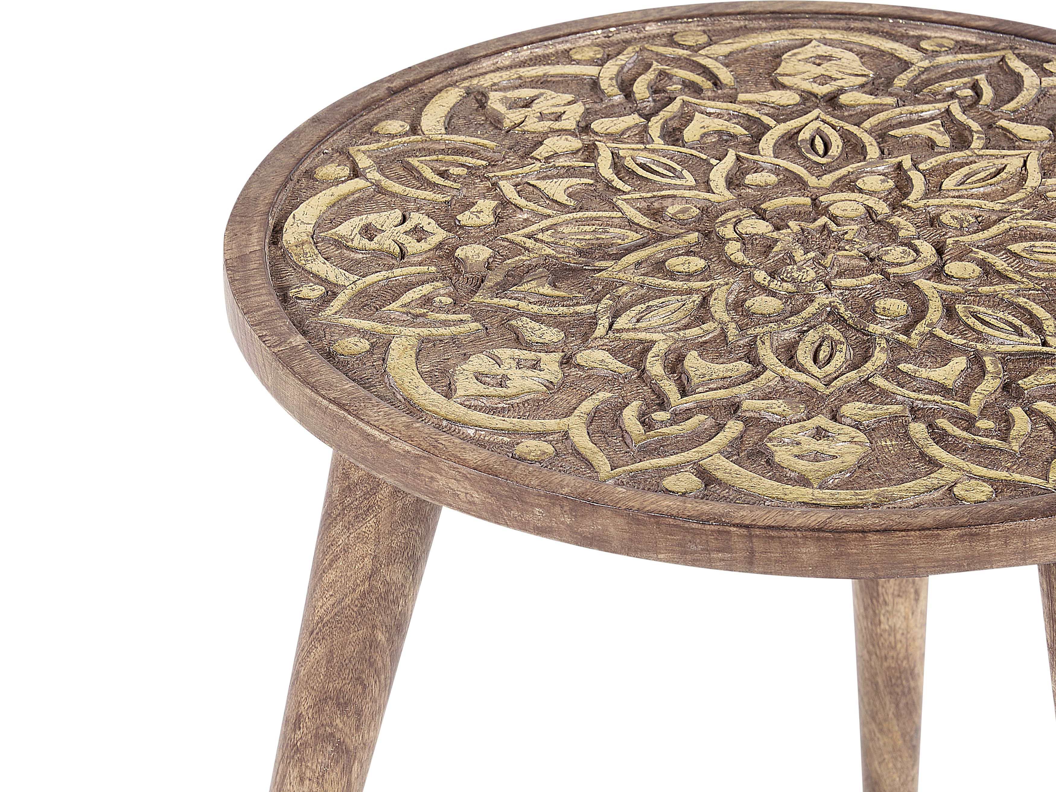 Tavolino in legno di mango scuro Piano ottagonale Base rotonda 45 x 45