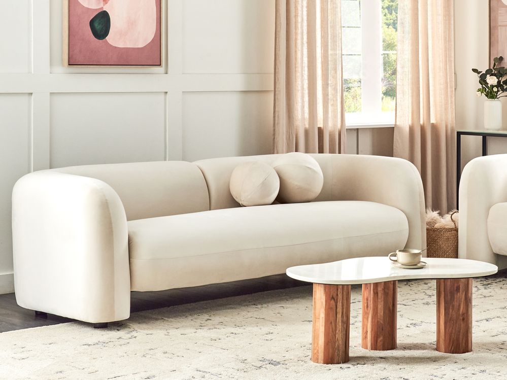 Sofa 3-Sitzer LEIREN Samtstoff Cremeweiß