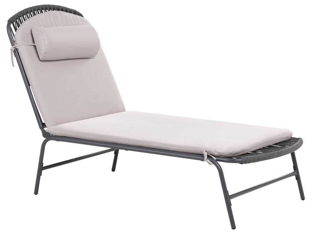 Sun Lounger with Cushion SEZZE Metal Dark Grey