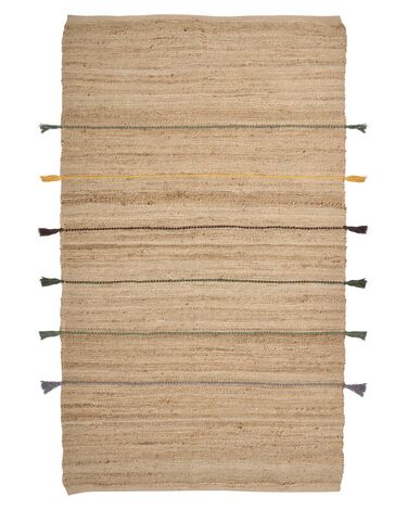 Teppich Jute beige / mehrfarbig 140 x 200 cm mit Quasten Kurzflor RAUTA