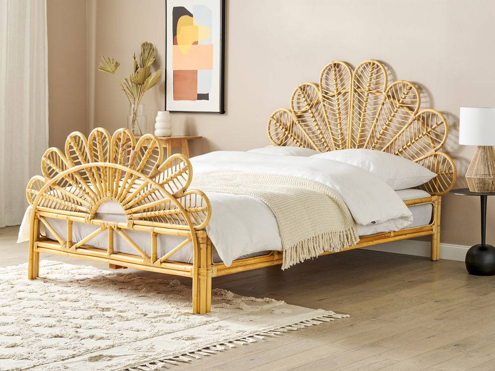 Bed Rattan FLORENTINE 140 x 200 cm (EU Double) Light Brown
