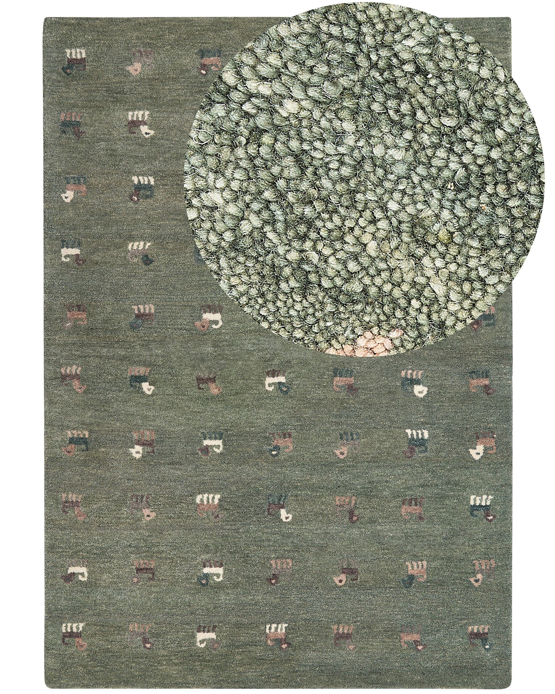 Dywan wełniany gabbeh ze wzorem w zwierzęta 160 x 230 cm zielony KIZARLI_855512