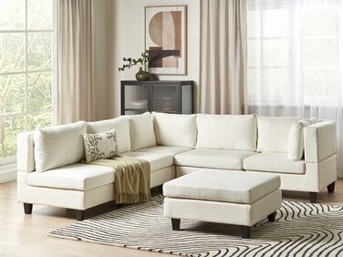 5 Seater Left Hand Modular Fabric Corner Sofa with Ottoman White UNSTAD