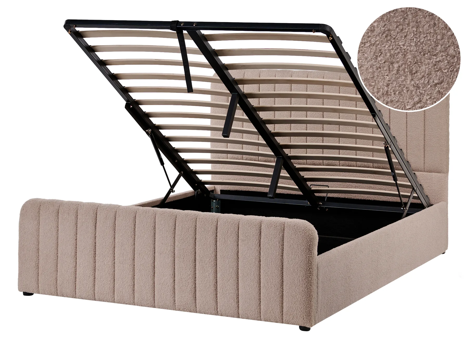 Ottoman Bed LUNAN Boucle Taupe 140 x 200 cm (EU Double)_1048558
