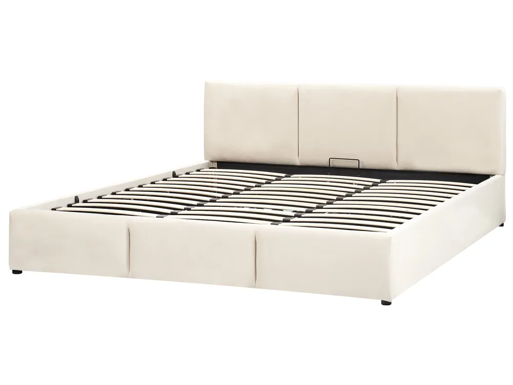 Ottoman Bed BOUSSE Velvet Light Beige 180 x 200 cm (EU Super King)_862634