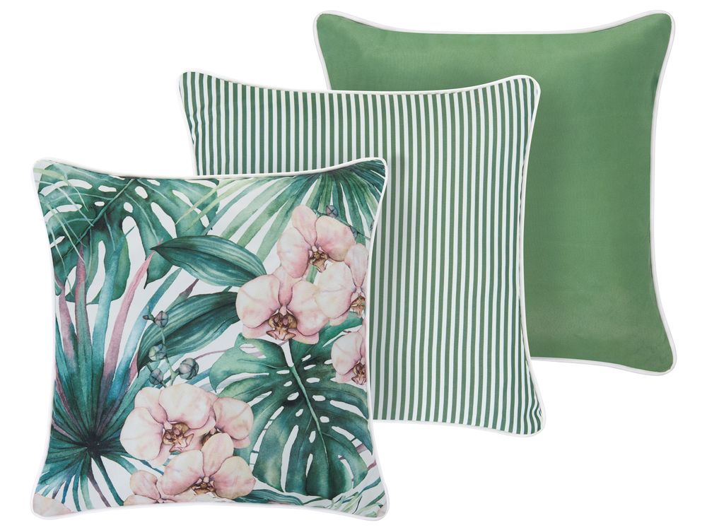 Set of 3 Outdoor Cushions CATAPLA Plant Pattern 45 x 45 cm Green