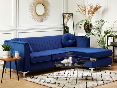 Left Hand Velvet Corner Sofa Navy Blue TIMRA