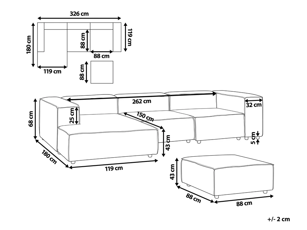 Modular Corner Sofa 3 Seater APRICA with Ottoman Faux Linen Beige Right Hand_857009