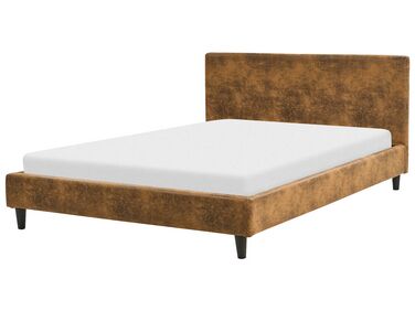 Čalúnená posteľ v imitácii kože 140 x 200 cm hnedá FITOU