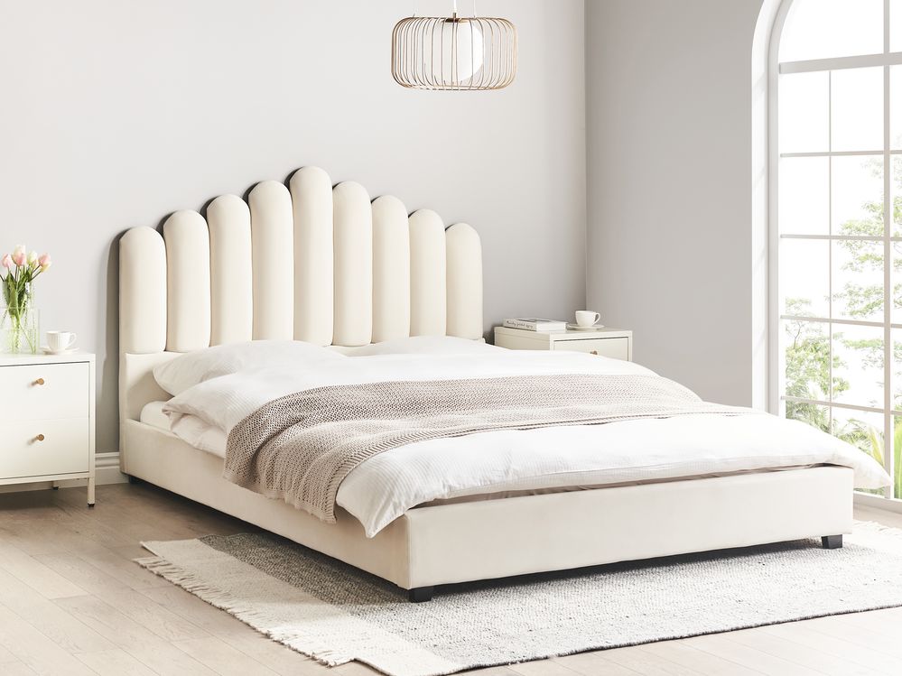 Cama Veludo VINCENNES 140 x 200 cm Branco creme