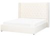 Zamatová posteľ s úložným priestorom 160 x 200 cm krémová biela LUBBON_882145