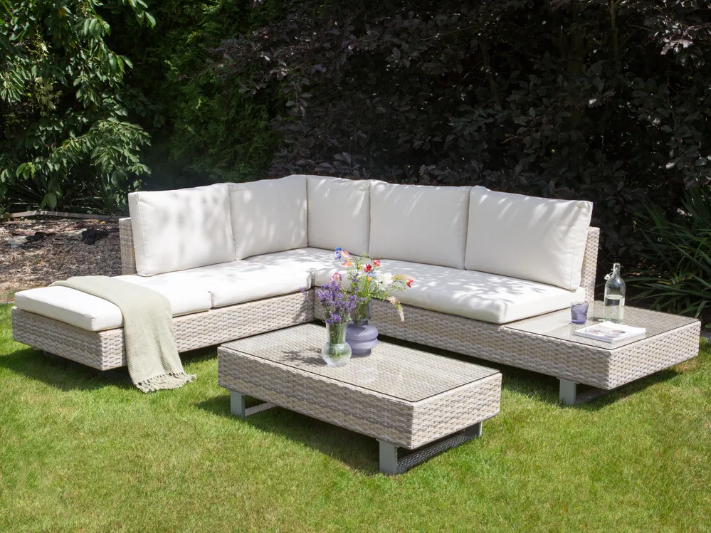 Set di divani angolari da giardino 5 posti LANCIANO Rattan sintetico (PE) Bianco sporco Lato destro_930928
