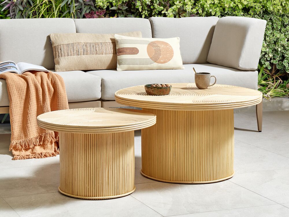 Set of 2 Rattan Coffee Tables Natural ILIOS Beliani