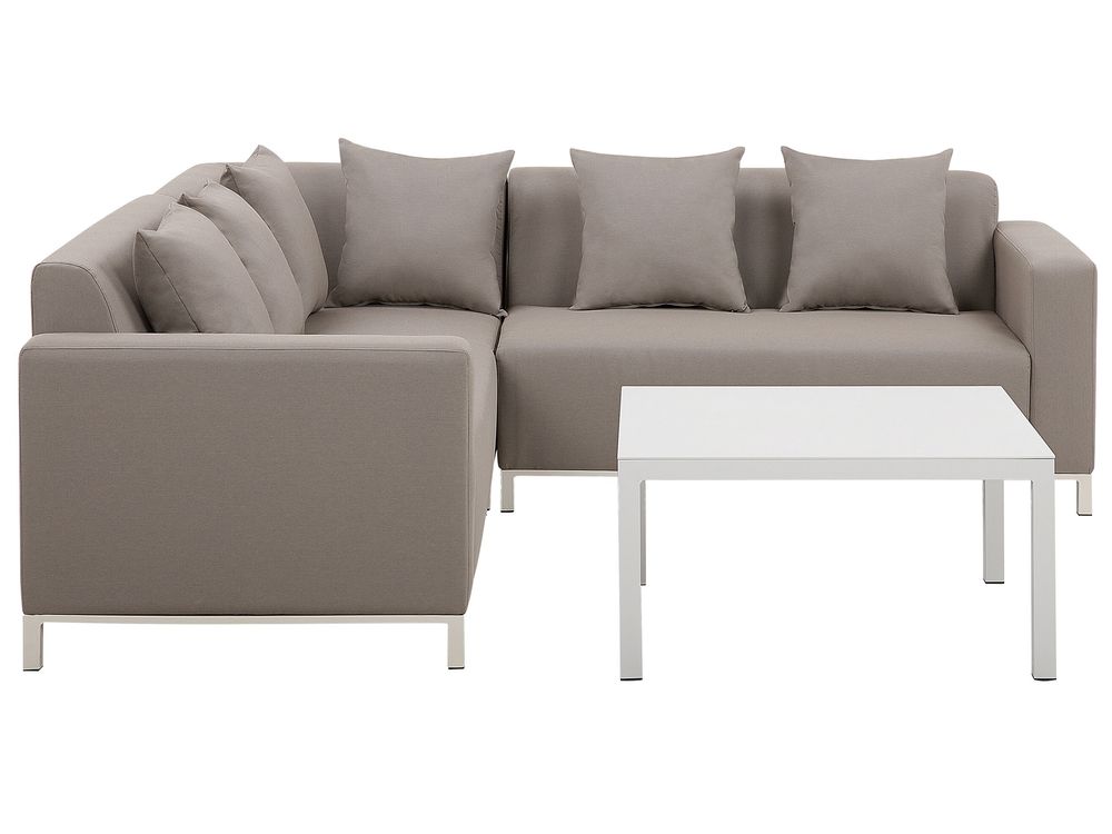 Garden Corner Sofa with Table 5 Seater BELIZE Modular Beige Right Hand