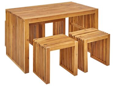 Conjunto de mesa y 4 taburetes de jardín de madera de acacia BELLANO