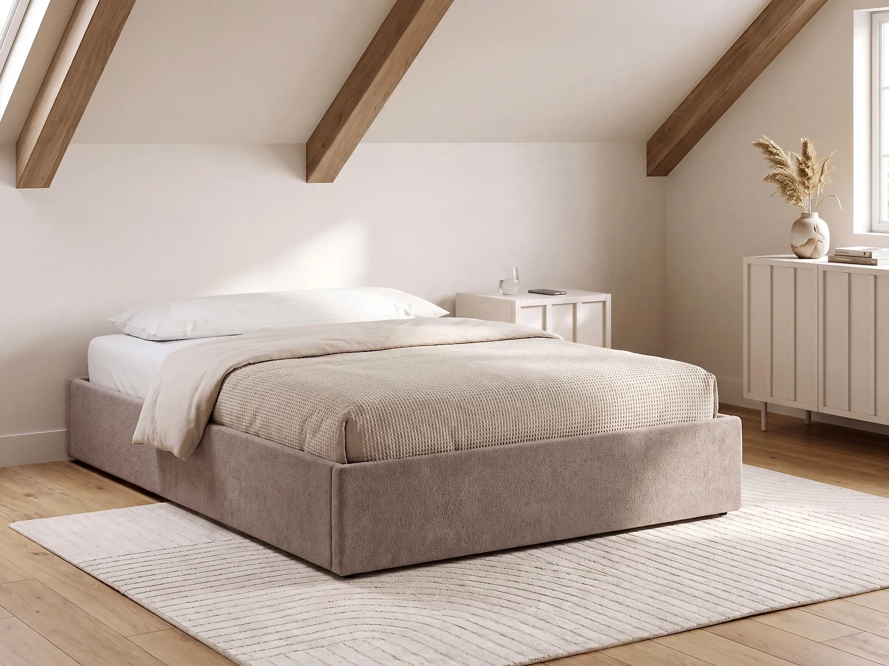 Bett mit Stauraum ohne Kopfteil DINAN Bouclé Taupe 120 x 200 cm_1188223