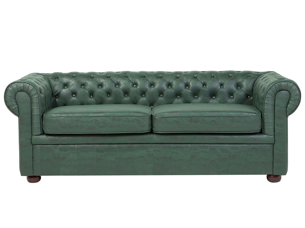 3 Seater Sofa Faux Leather Green CHESTERFIELD Beliani