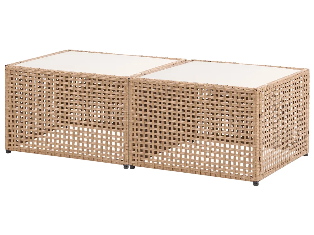 Garden Corner Sofa with Table 6 Seater OMEGANA Modular PE Rattan Light Beige_1040945