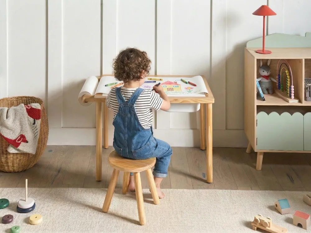 Kids Table and Chair Set KEMPSEY Montessori with Storage Light Brown_1047496